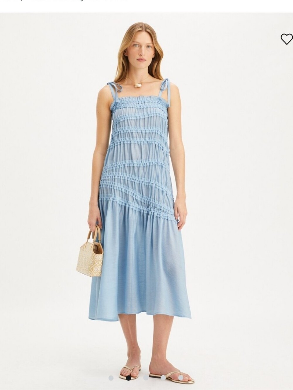 Tory Burch Light Blue Smocked Tie-Shoulder Midi Dress